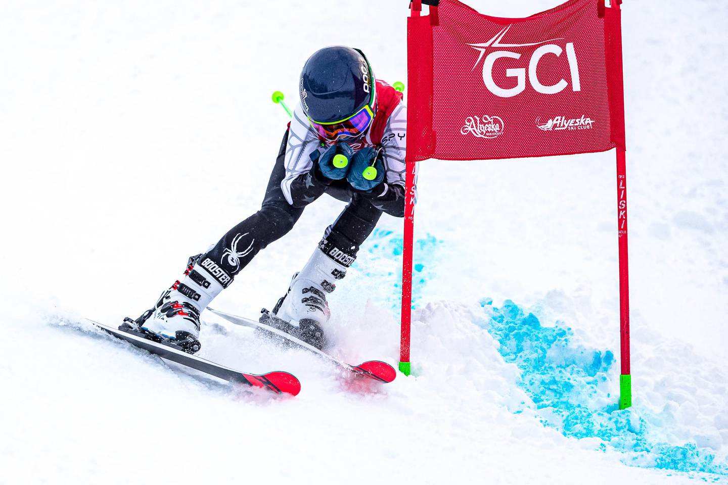 Jaxon Murphy takes a direct line into the finish Friday during Coca-Cola Classic giant slalom racing at Alyeska. (Courtesy Bob Eastaugh)